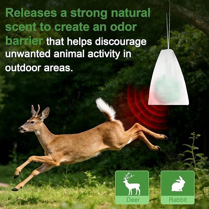 24 Pack Deer & Rabbit Repellent Balls for Outdoor Use, Long-Lasting Scent Deterrent, Helps Protect Plants, Garden, Lawn & Yard from Browsing Animals