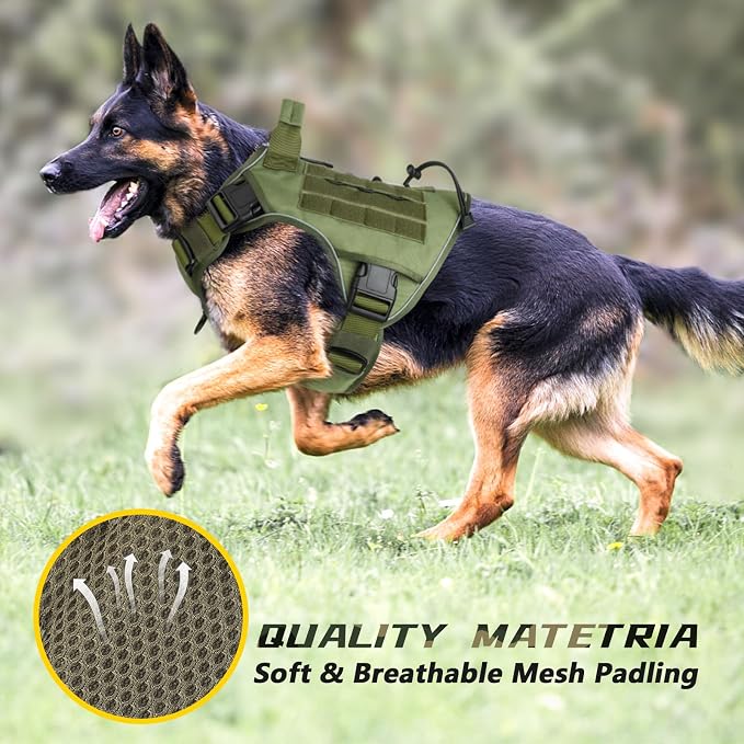 WINGOIN Green Tactical Dog Harness for Extra Large Dogs,No Pull Dog Harness | Heavy Duty with Handle,Adjustable Reflective,Military K9 Style,Big Size Dog Vest,for Great Dane,for Walking Training Hunting