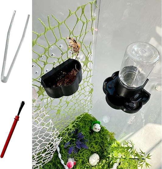 Jumping Spider Water Dispenser, Magnetic Hanging Feeder Dish with Cleaning Brush and Tweezers,Fits for Jumping Spiders,Arboreal Animals, and Other Small Animal Accessories (Black, 8ml)