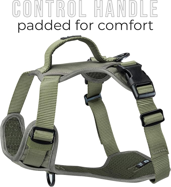 TUG No-Pull Dog Harness, 2 Leash Clips + Padded Handle (Large, Green) | Water-Resistant Padded Interior | No-Pull Front Clip | Padded Back Handle | Adjustable Straps