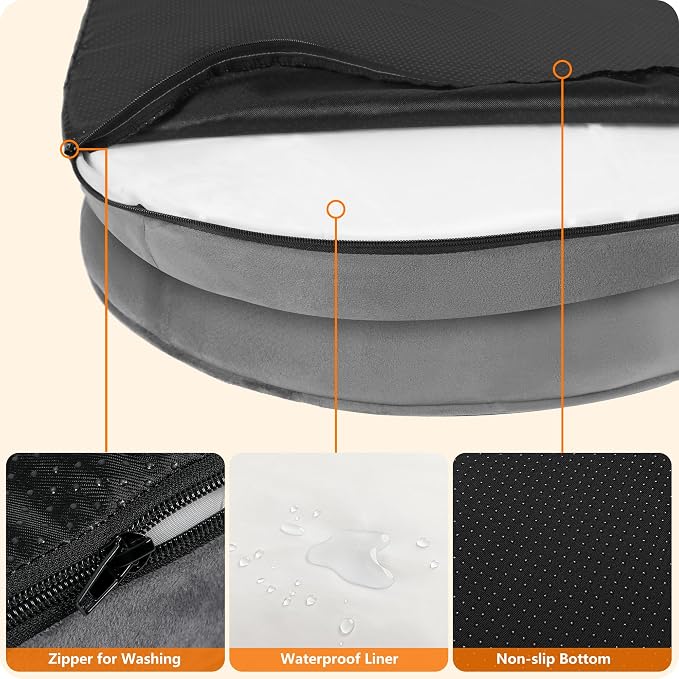 Dwanton Orthopedic Dog Bed for Large Dogs with Gel Memory Foam, Waterproof Dog Sofa, Washable Pet Bed with Four Sided Bolster Cushion, Removable Cover & Non-Slip Bottom, 42", Dark Grey