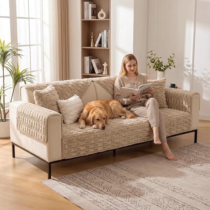 FUANGUI Waterproof Couch Cover for Dogs, Washable Pet Couch Covers for Sofa | Soft Cat Dog Bed Cover Non-Slip Couch Covers for 3 Cushion Couch Sofa Pet Friendly