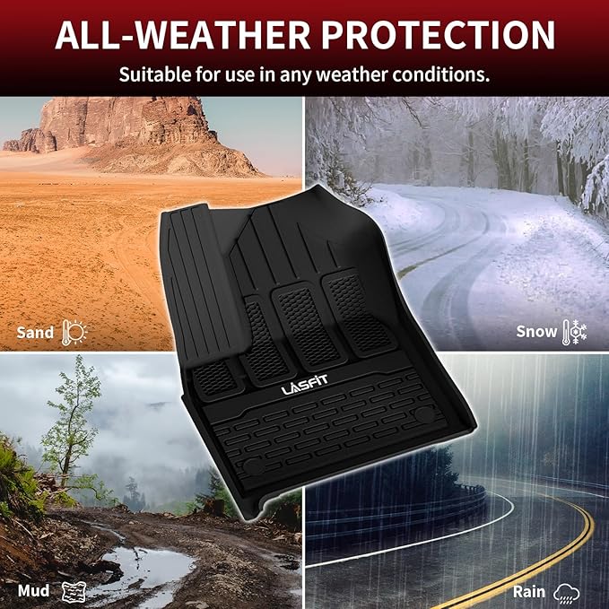 LASFIT Floor Mats for Jeep Grand Wagoneer/Grand Wagoneer L 2022 2023 2024 2025 7 Seats (NOT Fit Wagoneer & 8-Seat) All Weather TPE Custom Fit Car Mats Floor Liners 1st & 2nd & 3th Row, Black