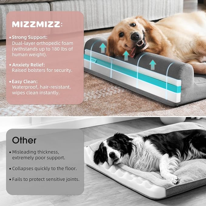 Gel Memory & High-Density Foam Orthopedic Dog Bed 44x32x7.5 Large | | Double Waterproof Cover | Machine Washable | Non-Slip Base | Fur-Resistant Tech Fabric|
