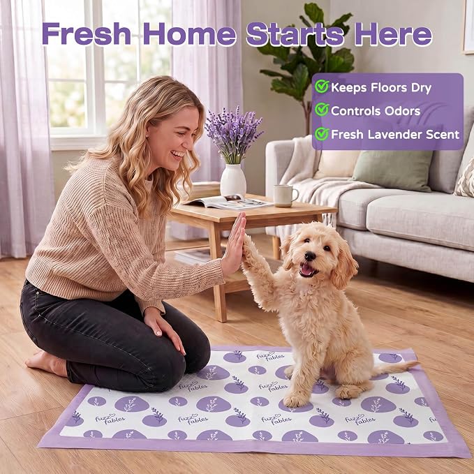 Lavender Puppy Pads-24"x 24", 50 Count Disposable Dog Pee Pads | 6-Layer Super Absorbent Quick Dry Leakproof Dog Pads with Adhesive Tabs, Odor Control Pee Pads for Dog Indoor Crate Training