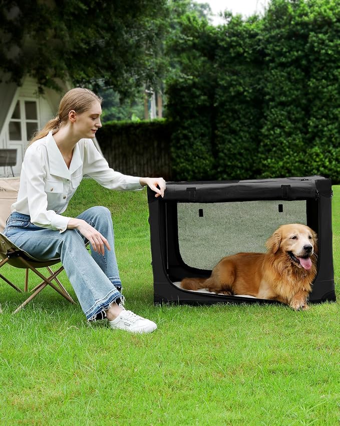 Veraste 24" Soft Collapsible Travel Dog Crate for Small Medium Pets.Black | 4-Door Foldable Travel Crate,breathable mesh, foldable with storage bag