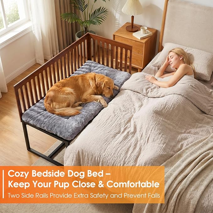 TIEBOLA Bedside Dog Bed 41"x18", Adjustable Height Metal Frame with Soft Cushion for Small Medium Dogs.