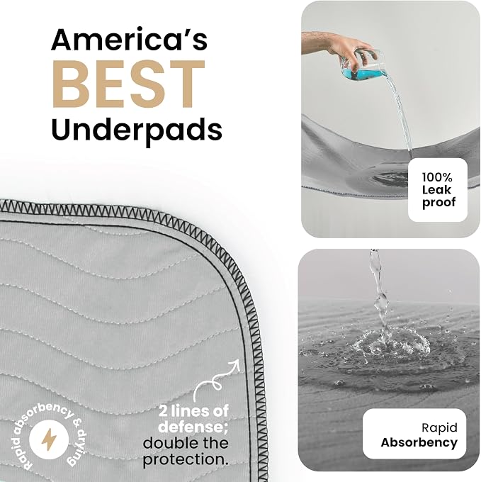 IMPROVIA® Washable Underpads, Heavy Absorbency Reusable Incontinence Pads for Kids, Adults, Elderly, and Pets, Waterproof Protection Floor (Gray, 34"x52" (Pack of 4))