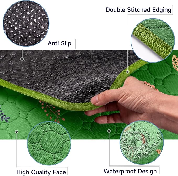 Sunheir Washable Pee Pads for Dogs Large 24" x 72" 2-Pack Reusable Puppy Pads Pet Training Pads, Absorb Dog Mats, Whelping Pad, Non-Slip Protects Against Urine Leakage, Runner Rug (Leaves - Green)