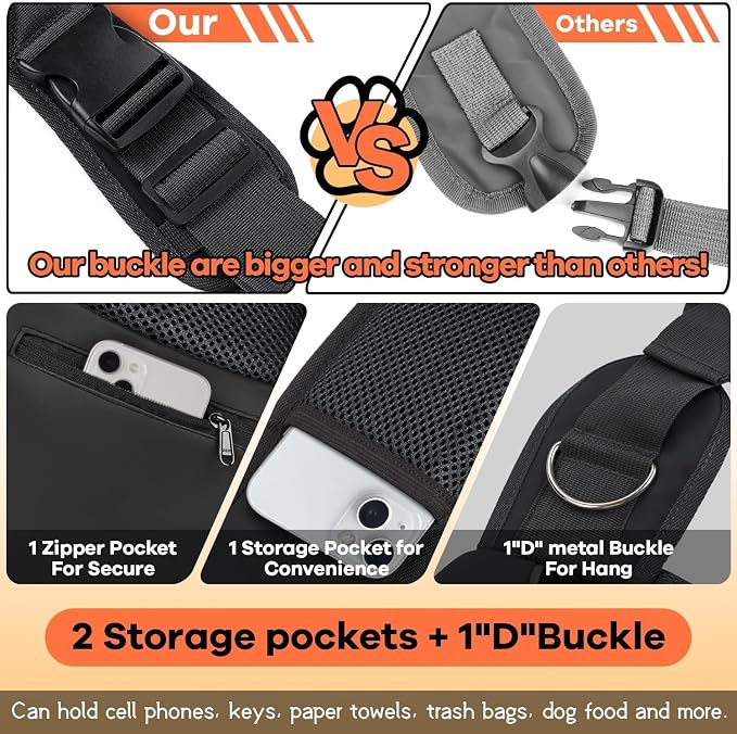 YUDODO Pet Sling Carrier for 5-9 lbs Small Dogs Cat Puppy Crossbody Carrier | Hands-Free, Safety Hook, Large Zipper Pocket, Soft Breathable Mesh, Adjustable Strap, Reflective Strip, Black2.0, M