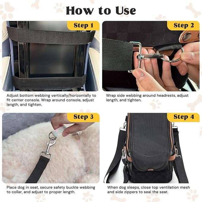 Center Puppy Car Seat,Console Dog Booster for Traveling,Under 10LB | Small Dog Car Seat,Hand-held,Crossbody,Protective Top Mesh,Cushioning Cozy