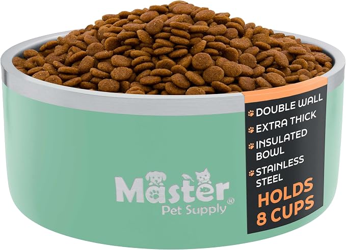 Master Pet Supply Stainless Steel Dog Bowls - 64 oz, Heavy Duty - Pistachio, Double Wall Extra-Thick Insulated, Non-Slip Pet Water Bowl for Dogs, Cats & Pets, Anti Rust Metal, Dish Washer Safe