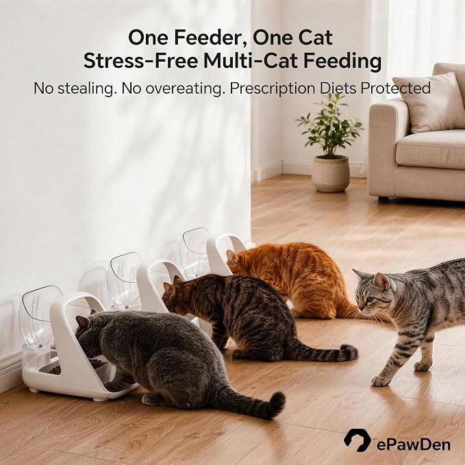 Automatic Microchip Cat Feeder for Multi-Pets Home Meal Stress-Free | RFID Pet Feeder Stops Food Stealing, Rechargeable, Stainless Steel Cat Bowls & Dog Bowls for Wet & Dry Food with RFID Tag