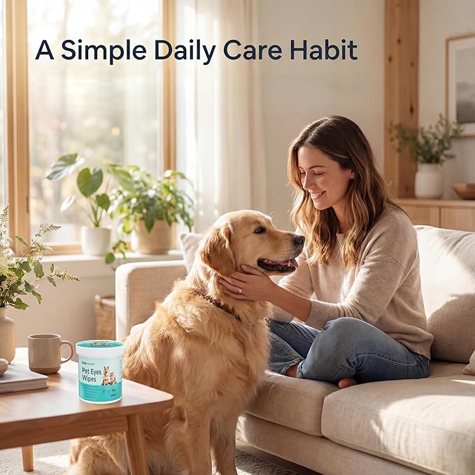 Dog Eye Wipes for Tear Stains – 150 Count Textured Pads with Vitamin B5, C & Aloe – Gently Removes Discharge, Mucus & Crust – Whitening & Soothing Grooming for Cats & Dogs
