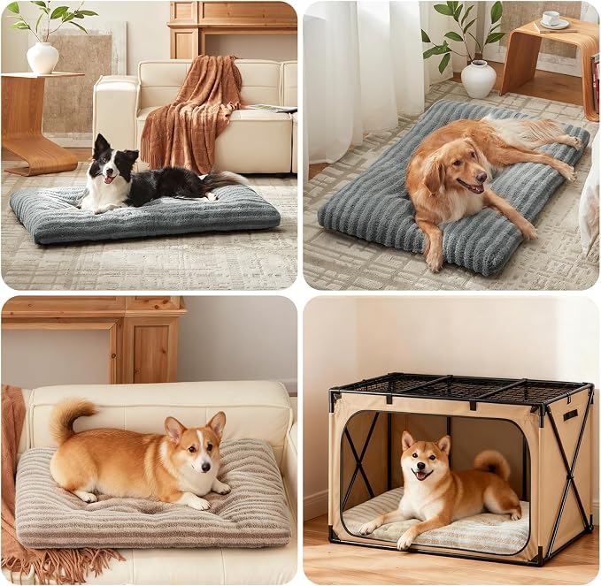 FURTIME Washable XL Dog Bed for Extra Large Dogs, Deluxe Dog Crate Beds | Comfy Fluffy Kennel Pad Anti-Slip Pet Sleeping Mat, Machine Washable Dogs Pillow, 44"x32"x4", Gray