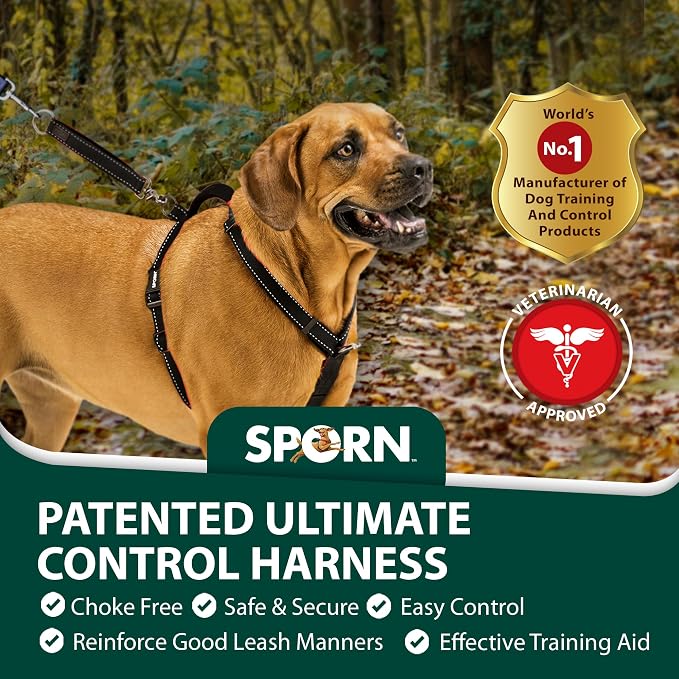 SPORN Ultimate Control No Pull Dog Harness for Small-Sized Dogs - 4-in-1 Adjustable Dog Harness with Front, Back & Dual-Clip Options & Emergency Grab Handle - Easy On/Off, Padded Comfort (Black, S)