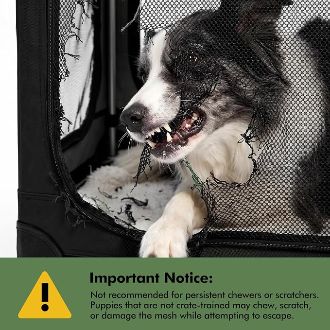 Veraste 42" Soft Collapsible Travel Dog Crate for Large Dogs,Black | 4-Door Foldable Travel Crate,breathable mesh, foldable with storage bag