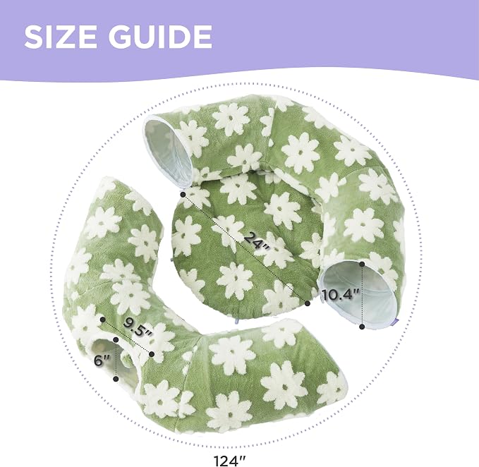 Lesure Donut Cute Jacquard Large Cat Tunnel Bed Kitten Toys for Dog Bunny | 39.5x39.5x10in,Round Large Cat Bed Tube for Multi Kittens,Pet Peekaboo Cave Toy,Spiral Hideaway,Washable Cushion,Green