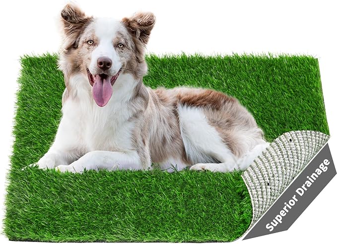 2 Pack Artificial Dog Grass Pee Pad 26" x 17", Indoor Potty Training Turf | Easy to Clean, with Drainage, Reusable, Realistic, Fake Grass Mat, for Apartment, Balcony, Outddor Use
