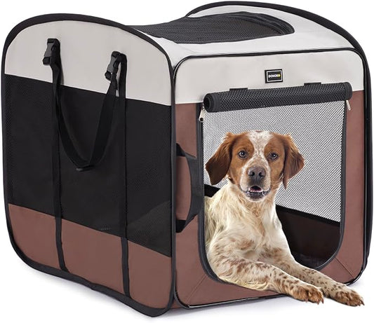 Dog Kennels and Crates for Medium Dogs, Portable Pop Up Indoor Pet Cage with Sturdy Wire Frame, Collapsible Travel Crate Soft Sided Cat Bag Escape Proof (Brown, 36.0" L x 23.0" W x 28.0" H)