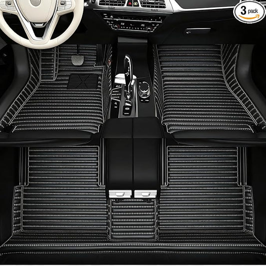 Custom Text + Image Car Mats, One-of-a-Kind Personalized Leather Floor Liners, All-Weather Full Set for Sedan SUV Truck Van(Black/Beige)