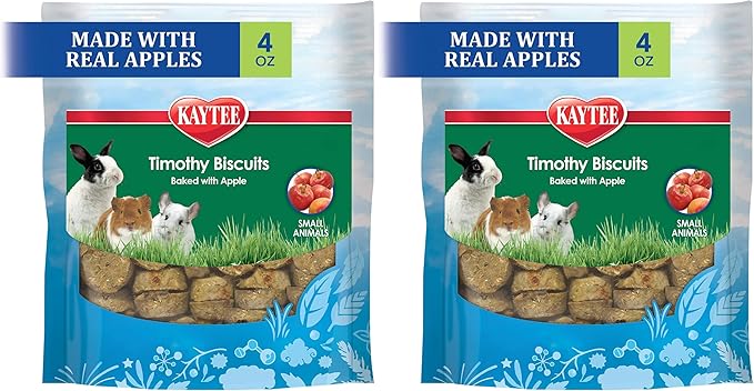 Kaytee Timothy Biscuits Baked Treat for Pet Guinea Pigs, Rabbits & Other Small Animals, Apple, 4 oz (Pack of 2)
