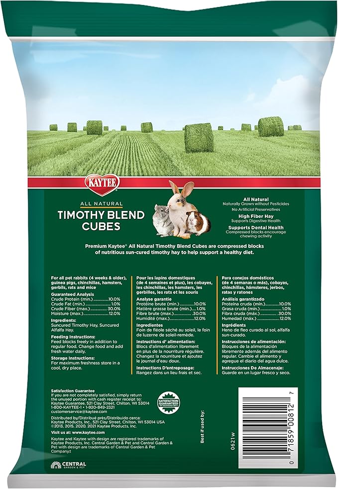 Kaytee Timothy Hay Blend Cubes for Pet Rabbits, Guinea Pigs, Chinchillas, and Other Small Animals, 1 Pound, (Pack of 2)