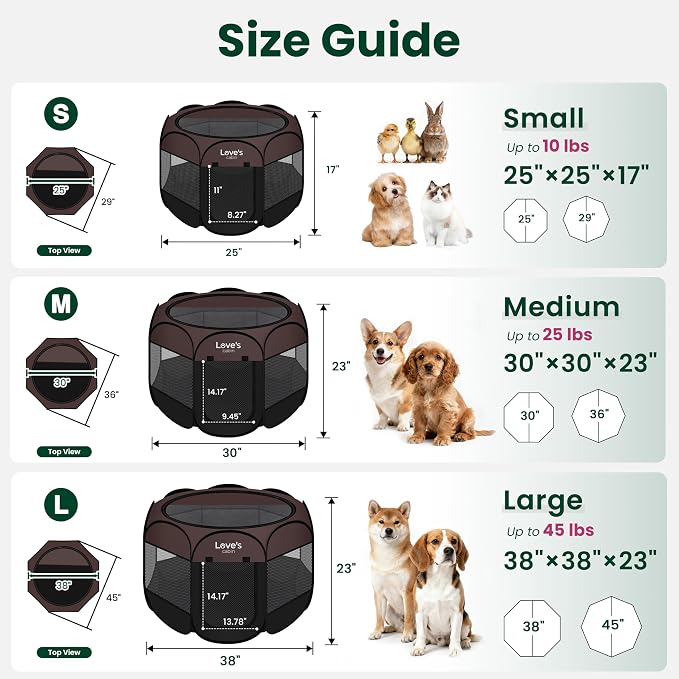 Love's cabin Pet Puppy Dog Playpen, Medium Dog Tent Crates Cage Indoor/Outdoor, Portable Playpen for Cat, Foldable Pop Up Dog Kennel Playpen with Carring Case, Removable Zipper Top, Brown