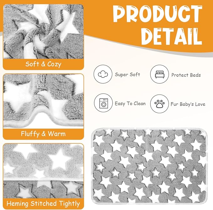 Tatuo 4 Pack Fleece Dog Blankets for Puppy Cats Multi-Size Sleep Mat for Pet Guinea Pig Soft Washable Crate Bed Puppy Teething Toys Print Pattern Warm Blanket Indoor (Gray,30 x 20.5 Inch,Star)
