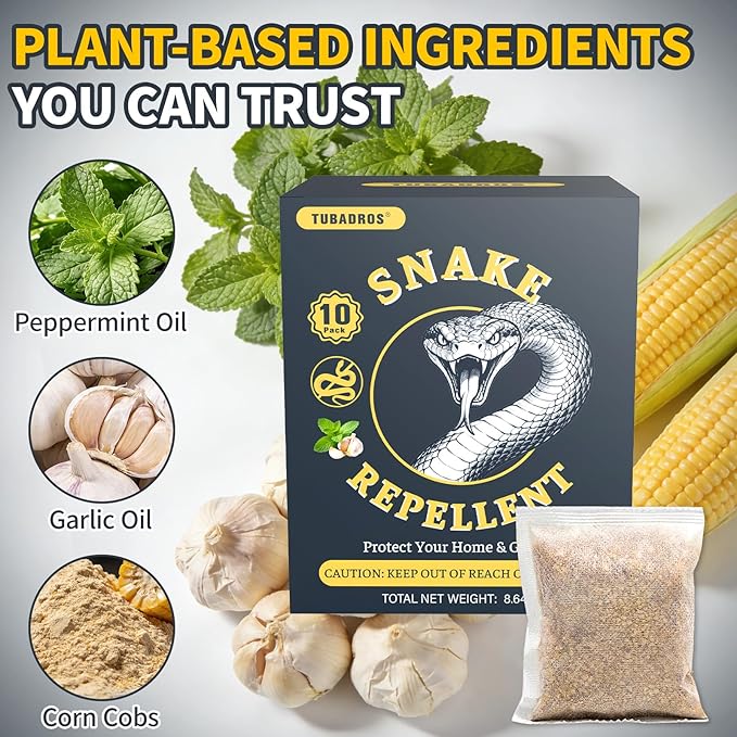 Snake Repellent Pouches, 10 Pack, Plant-Based Natural Indoor & Outdoor Protection for Home, Yard, Garage & Camping, Pet & Kid Friendly, All-Weather, Easy to Use