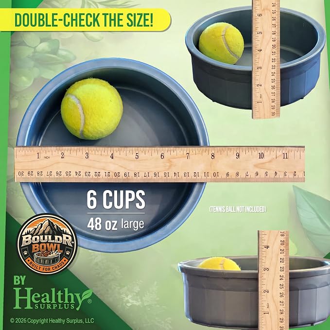 Pet Crock Bowl - 2 Pack – Thick Durable Plastic Non-Tip Food & Water Dish for Dogs, Cats - Indoor/Outdoor - Chew Resistant, Easy Clean BouldrBowl from Healthy Surplus® (White, 48oz Large)