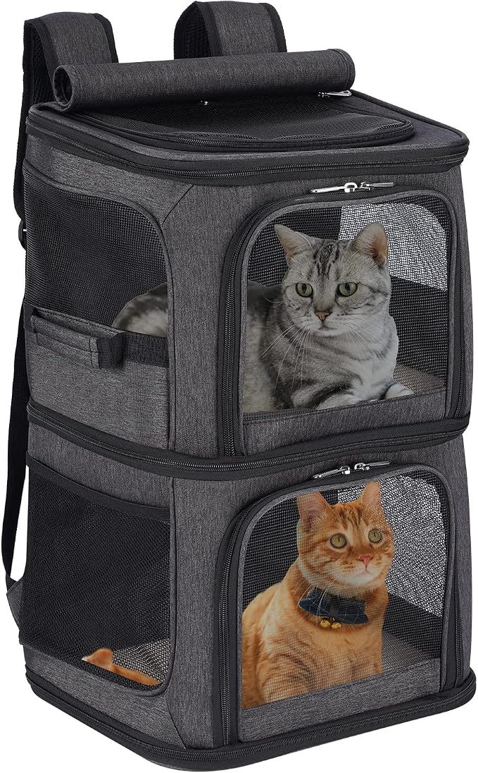 2-in-1 Double Pet Carrier Backpack for Small Cats & Dogs, Black | Portable Pet Travel Carrier with Super Ventilated Design, Ideal for Hiking, Camping and Outdoor Adventures