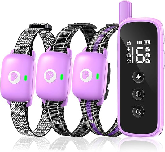 Dog Traning Collar - 2600FT Shock Collar for Dogs with Remote Control, IP68 Waterproof 3 Modes (Beep/Vibration/Shock) Ecollar, Security Lock for Large Medium Small Dogs, Purple