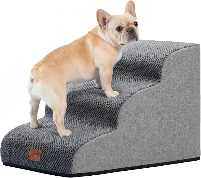 GoGoBunny Dog Stairs for Small Dogs, 3-Step Pet Steps for Couch Sofa, Grey | 15.7" H Pet Ramp, Non-Slip Waterproof Fabric Cover, Stable and Balanced Indoor Step, Pet Friendly