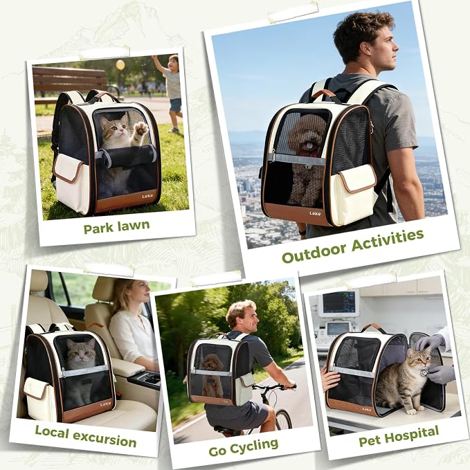 Lekereise Cat Backpack Carriers, Dog Carrier Backpacks with Breathable Mesh for Small Medium Large Cats Dogs Puppy Up to 25 Lbs, Pet Foldable Carrying Backpack Ventilated for Travel Hiking Collapsible
