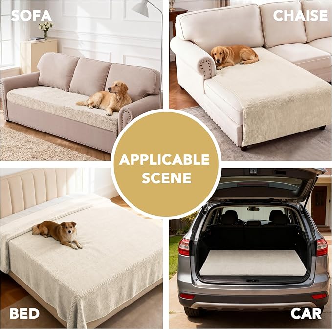 H.VERSAILTEX Non Slip Pet Couch Cover Chenille Dog Bed Protector Thick Soft Sofa Slipcover Pet Friendly Washable Couch Cushion Covers for Pets (30" x 70", Ivory)
