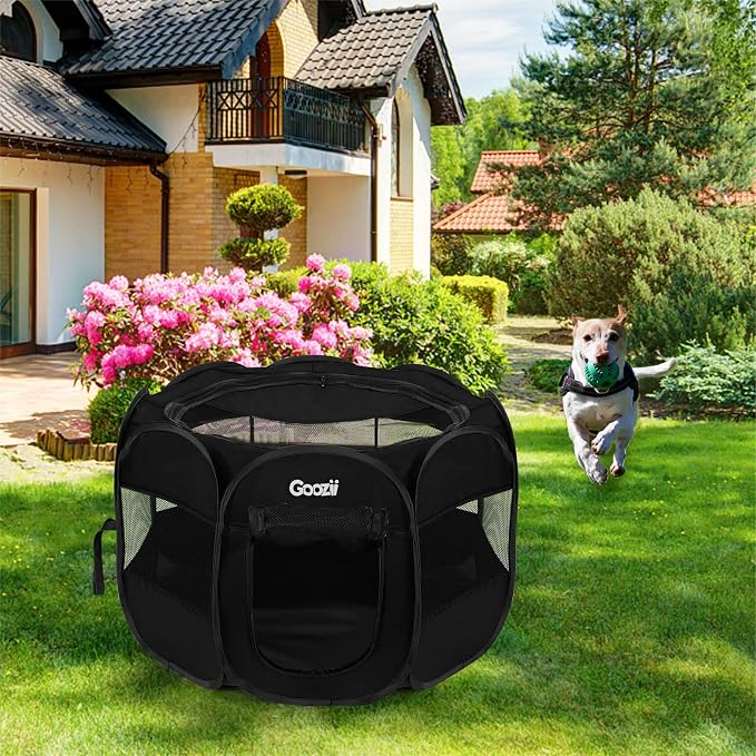 GOOZII Kitten Cat Playpen for Indoor Cats Enclosed, Portable Foldable Pet Dog Playpen Outdoor Play Tents Crate Cage with Zipper Top Cover Door for Puppy Outside Rv Car Camper (Black, Small Size)