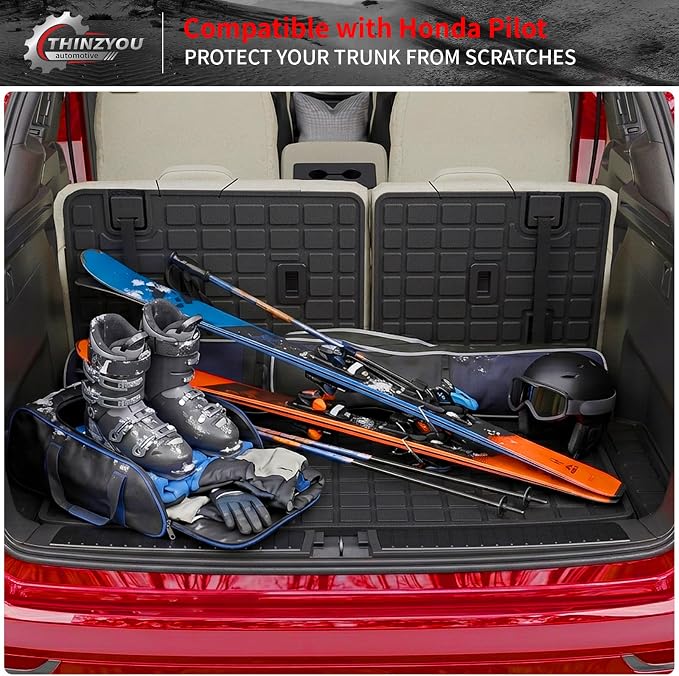 Trunk Mat Compatible with 2023-2026 Honda Pilot Cargo Mat Cargo Liner Trunk Liner Back Seat Cover Protector TPE All Weather 2025 Pilot Accessories (Trunk Mat with Backrest Mat)