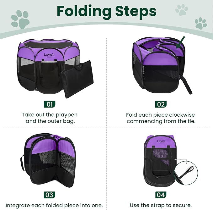 Love's cabin Pet Puppy Dog Playpen, Large Dog Tent Crates Cage Indoor/Outdoor, Portable Playpen for Cat, Foldable Pop Up Dog Kennel Playpen with Carring Case, Removable Zipper Top, Purple