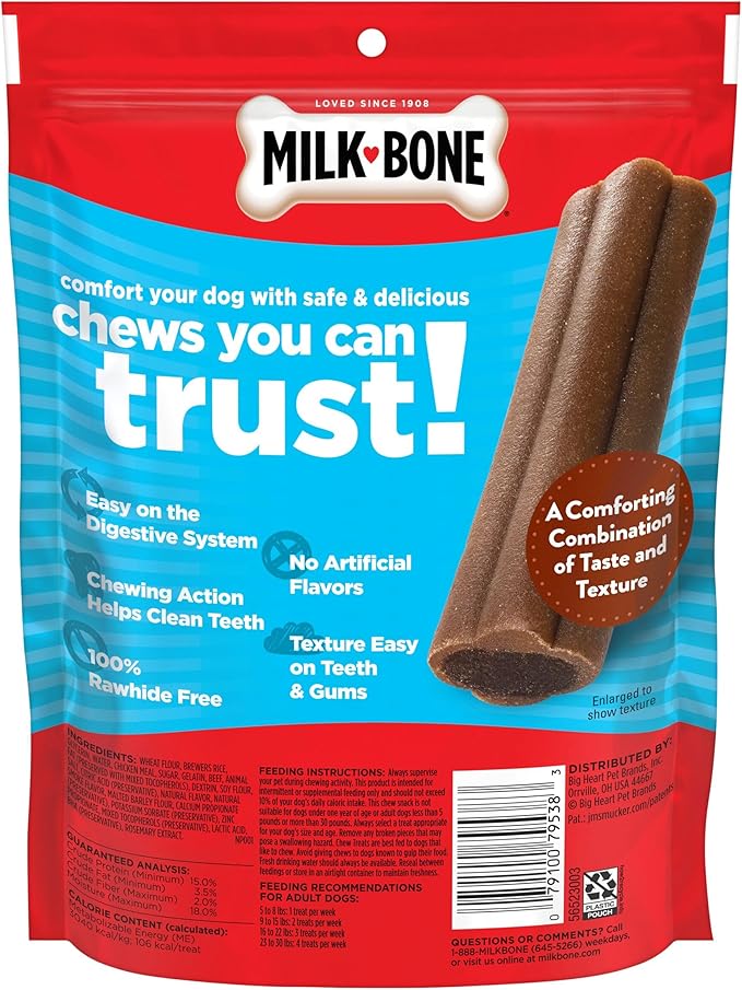 Milk-Bone Comfort Chews, Mini Dog Chews with Unique Chewy Texture and Real Beef, 7.4 Oz. Bag (Case of 5) (6 Chews Each)