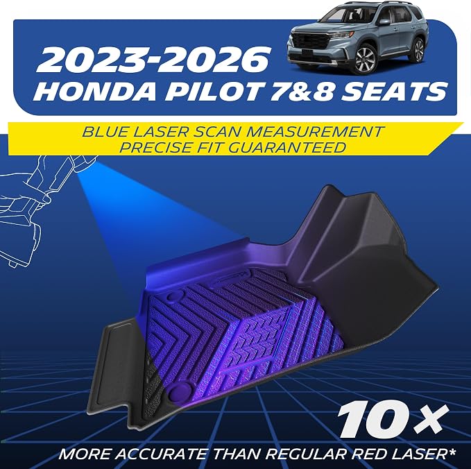 Michelin Vehicle Mats, Premier Series All-Weather TPE Custom Fit Liner for Honda Pilot 2023-2026 7 & 8 Seats, Floor Mats(4 Piece)