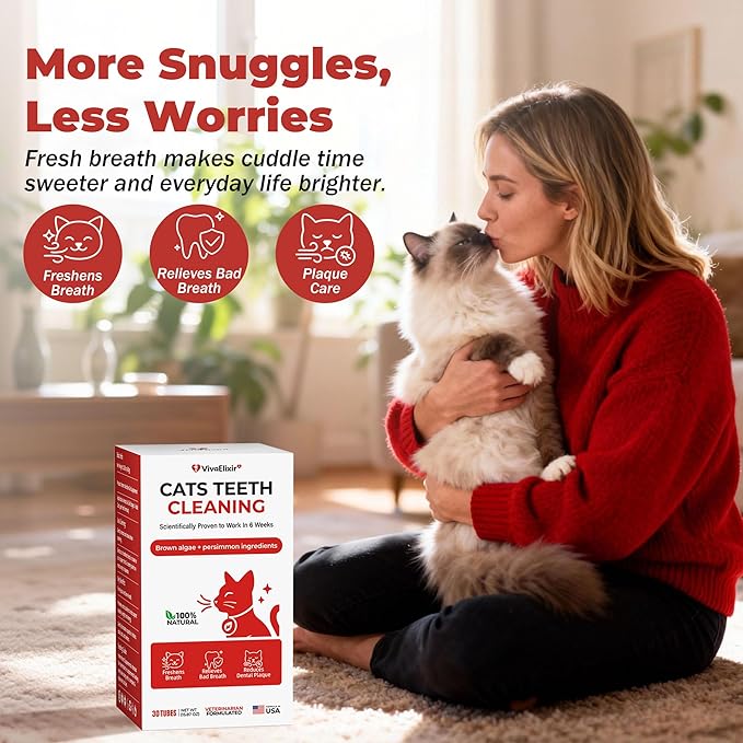 Cat Dental Care & Cat Teeth Cleaning Gel Treat for Cats – Dental Care for Cats, Cat Oral Care to Freshen Cat Breath, Help Reduce Plaque Buildup, Cats Bad Breath Support with Papain, MCC