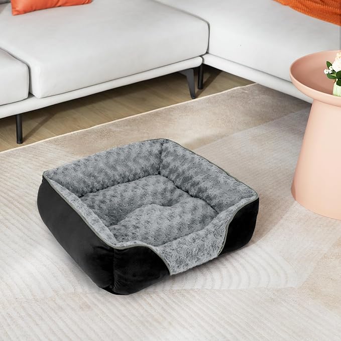 Medium Dog Bed Rectangle Washable Orthopedic Soft Calming Sleeping Pet Cuddler with Anti-Slip Bottom