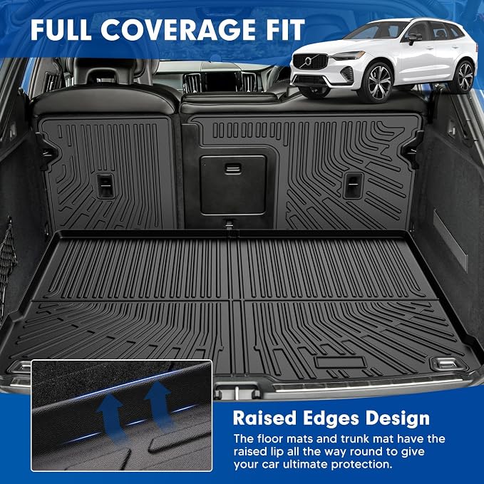 Mixsuper Cargo Liner for Volvo XC60 2018-2024 2025, All Weather Trunk Mat Backrest Mat TPE Back Seat Cover Protector for XC60 Accessories