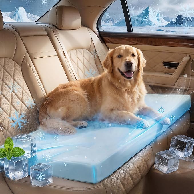 Cooling Dog Car Seat Bed for Back Seat, Blue Waterproof Dog Car Seat Cushion with Removable Machine Washable Cover, Thick Supportive Pet Travel Mat with Non-Slip Bottom, 54"L x 24.8"W x 2"H
