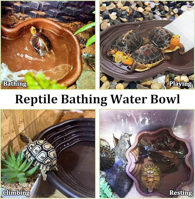 Reptile Bathing Pool 7 Pcs Tortoise Water Dish with Ramp Extra Large Turtle Feeding Bowl with Steps Reptile Food & Water Dishes 2-in-1 Gecko Habitat Decoration Accessories Lizard Bath Tub