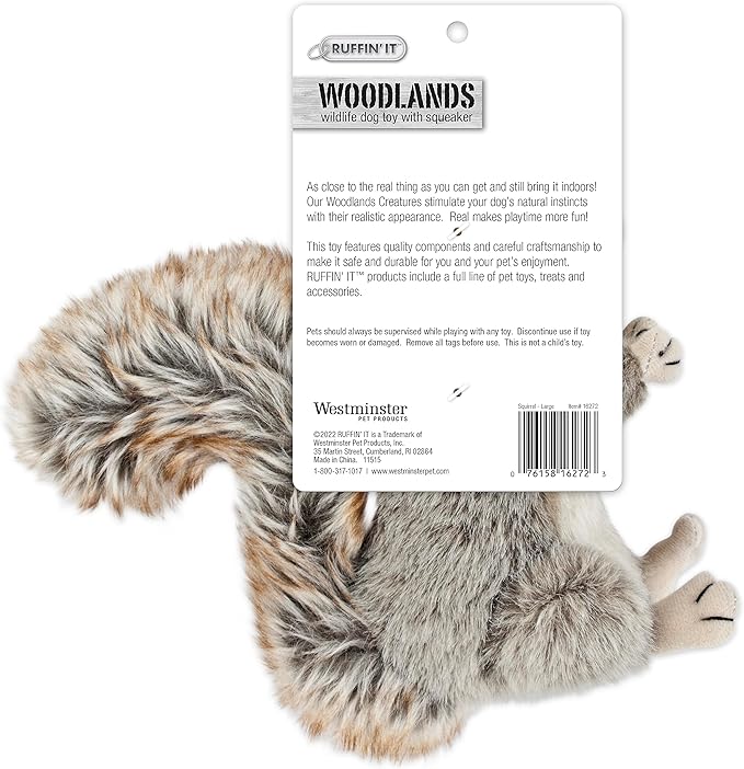 Ruffin' It Rhode Island Textile Woodlands Plush Dog Toy Squirrel Large, Mutli