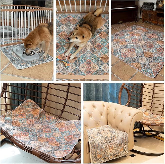 nunubaby Washable Pee Pads for Dogs, Stylish, Non-Slip and Leak-Proof Pee Pads. Reusable Potty Pads for Dogs for Crates and Floors.(Blue/Multi, 31" x36" )