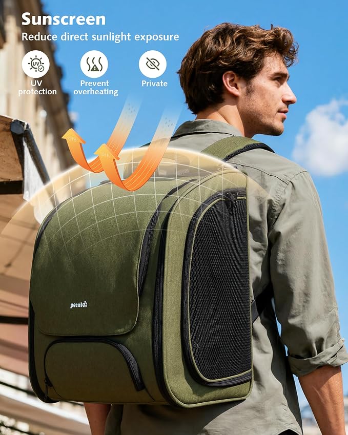 Pecute Cat Backpack Carrier,Large Space Cat Bubble Backpack,Ergonomic,Green | Expandable,Sunshade Curtain,Transparent Window,Safety Rope,Sturdy,Large Mesh on Both Sides for Breathability,for Outdoor,Vet