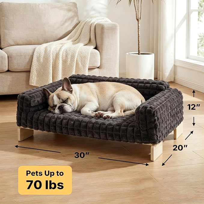 Veehoo Elevated Cat Bed Indoor, Wood Furniture Style Cat Couch Sofa | Indoor cats couch bed, removable washable cover, easy assembly, cozy fluffy cushion